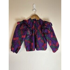 Ulla Johnson Clara Girls 6Y 6 Blouse Top Ruffle Violet Pleated Peasant Long